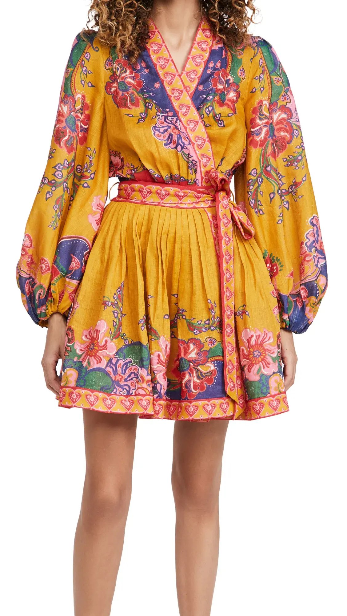 Zimmermann Lovestruck Wrap Mini Dress Gold Paisley Floral Size 3 photo 3