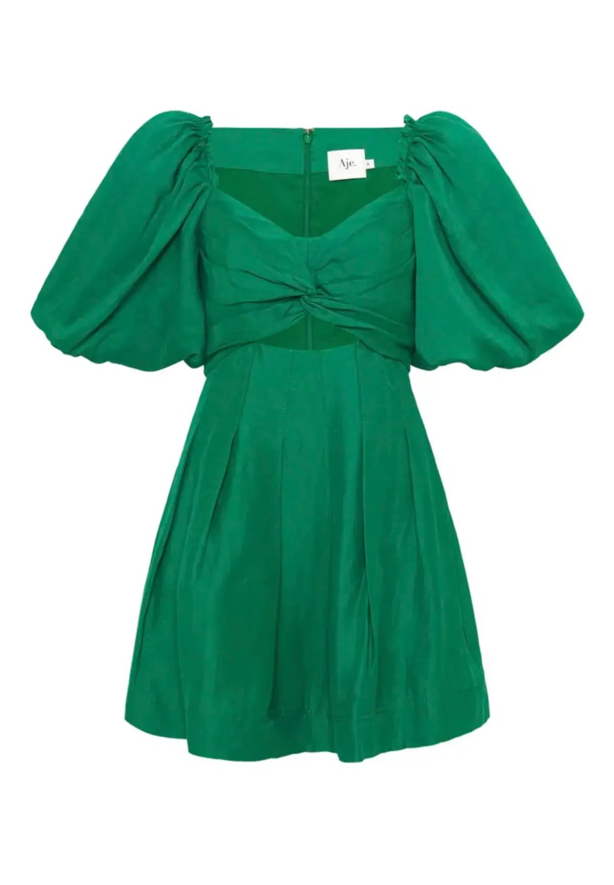 Aje Dusk Knot Puff Sleeve Mini Dress Emerald Green Size 8 photo 5