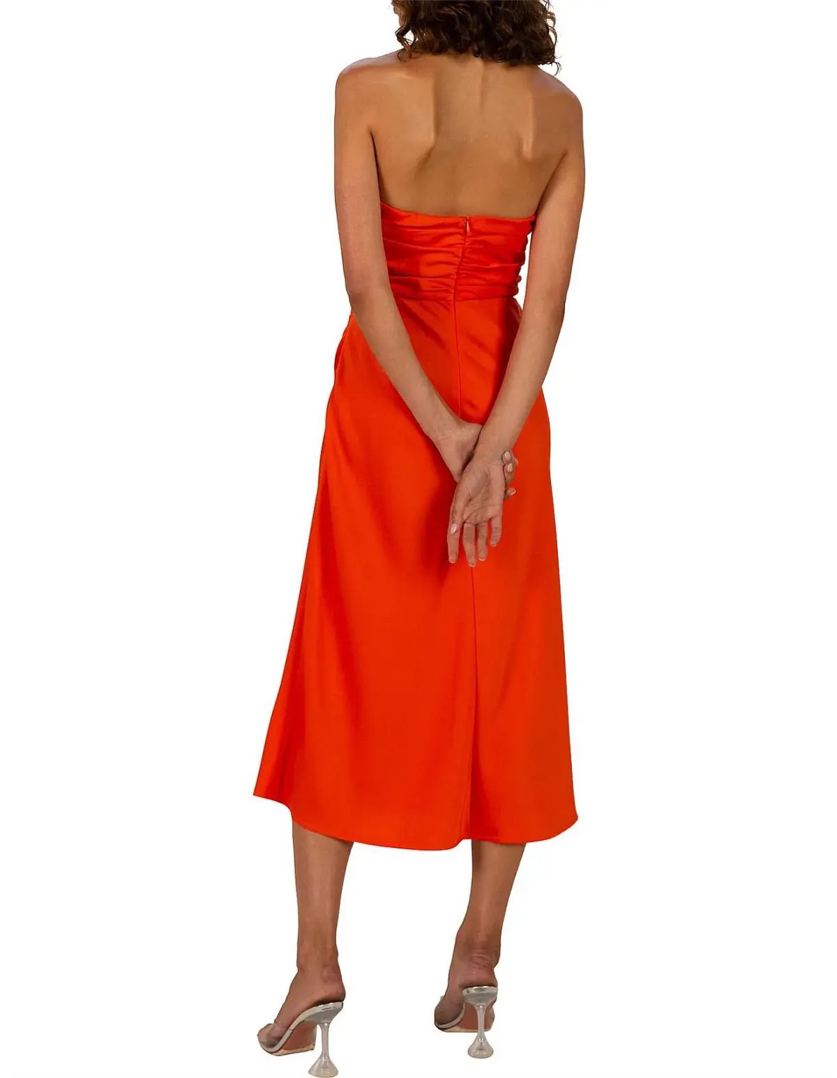 Misha Linnea Satin Midi Dress Orange Size 8 photo 3