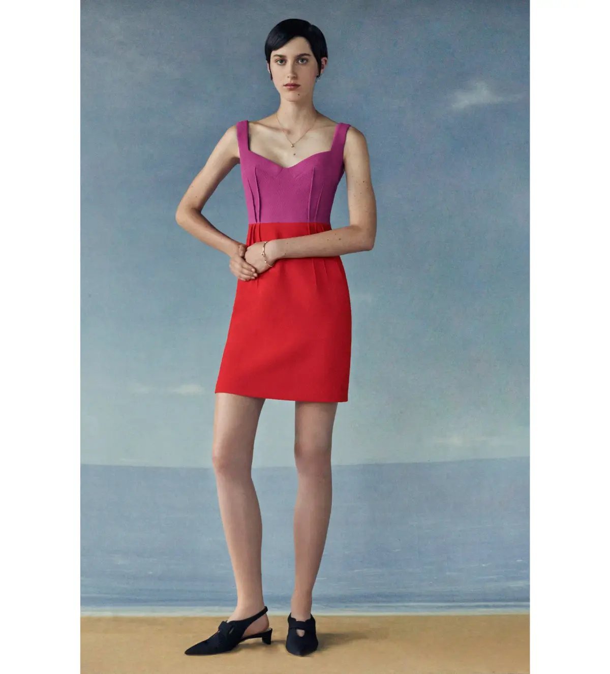 Emilia Wickstead Jude Two-tone Crepe Mini Dress Magenta/Bright Orange Size AU 10 photo 2
