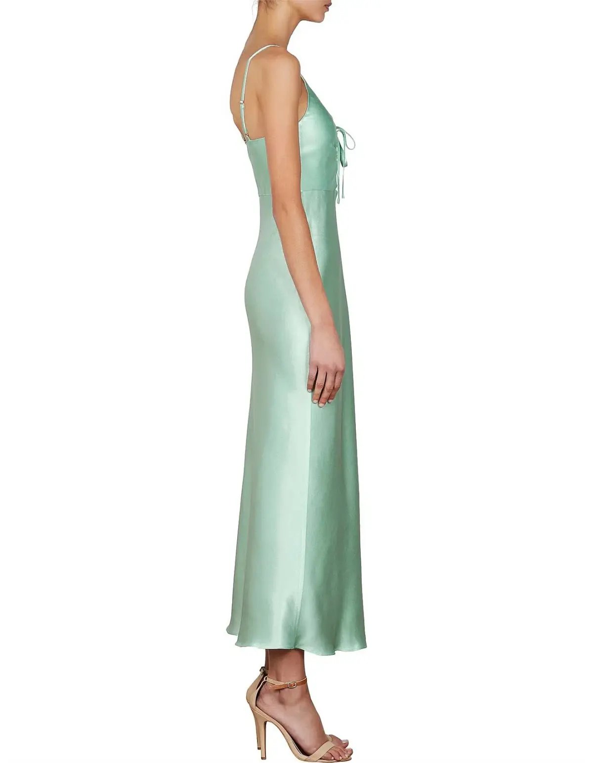 Shona Joy Jefferson Ruched Bias Midi Dress in Mint Size 10 photo 4