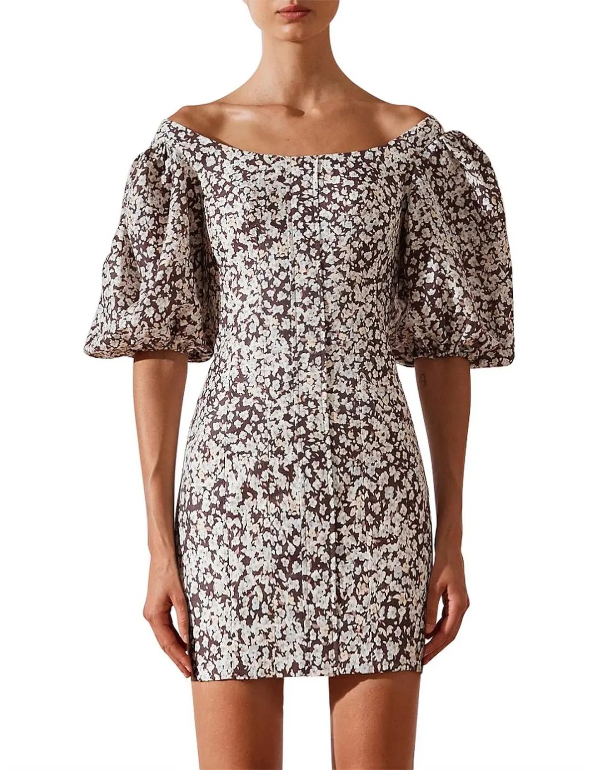 Shona Joy Dahlia Ots Fitted Mini Dress Print Size 10 photo 5