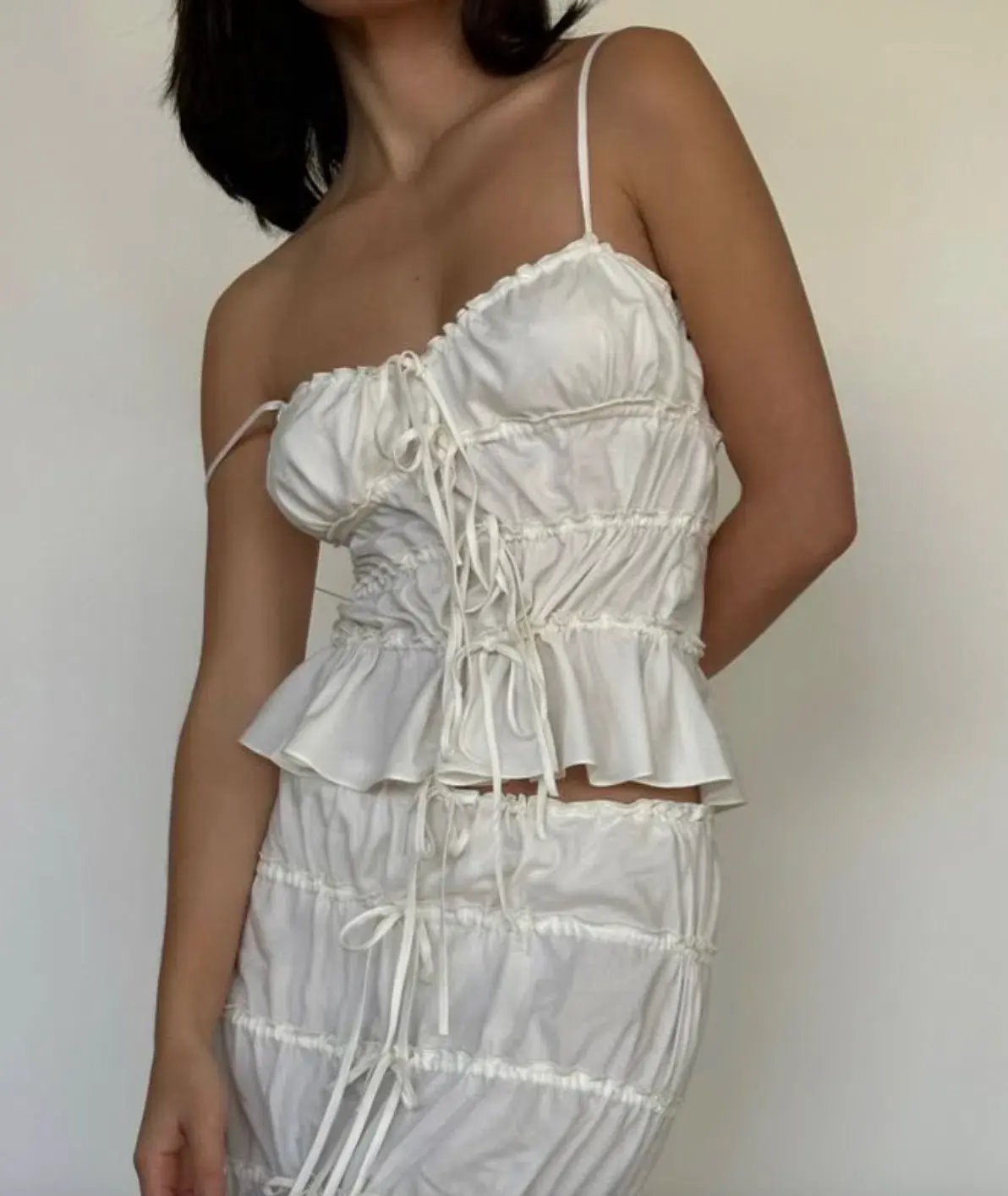 Mirror Palais Tunnel Ruffle Mini Skirt & Cami Top Set in Cloud Size S/ Au 8 photo 4
