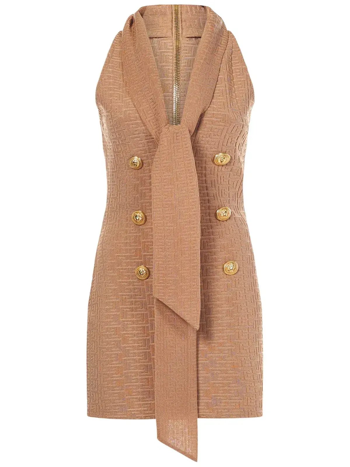 Balmain Monogram Sleeveless Dress Beige Size 6 photo 2