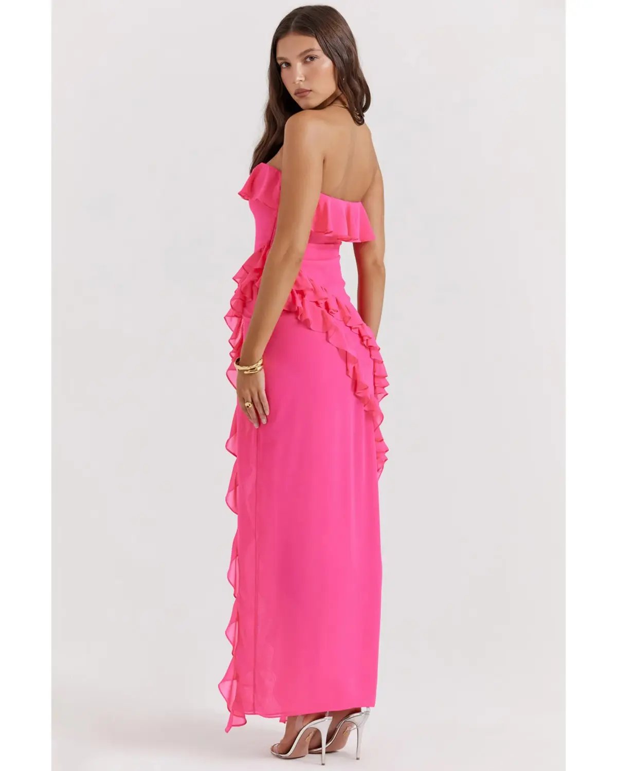 House Of CB Sarina Ruffle Maxi Dress Fuchsia Size AU 8 photo 3