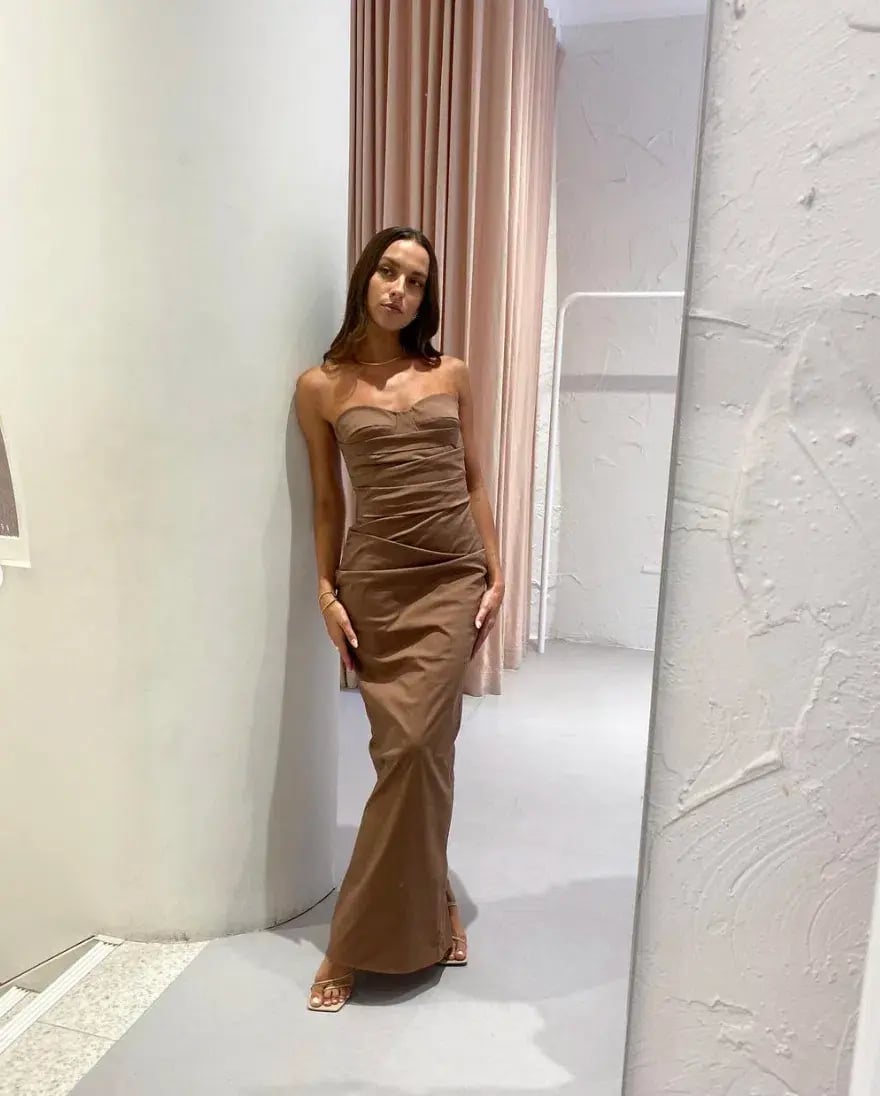 Sir the Label Alba Strapless Maxi Dress Gown in Mocha Size 2 / AU 10 / M photo 2