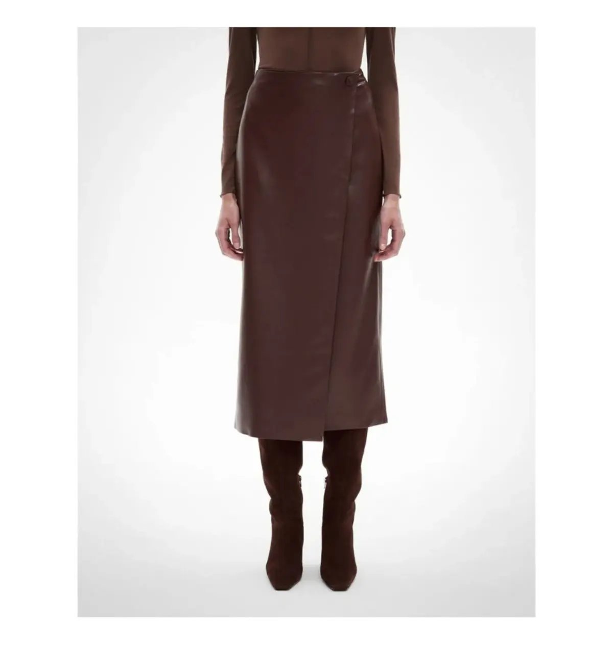 Witchery Button Wrap Midi Skirt Mocha One Size photo 2