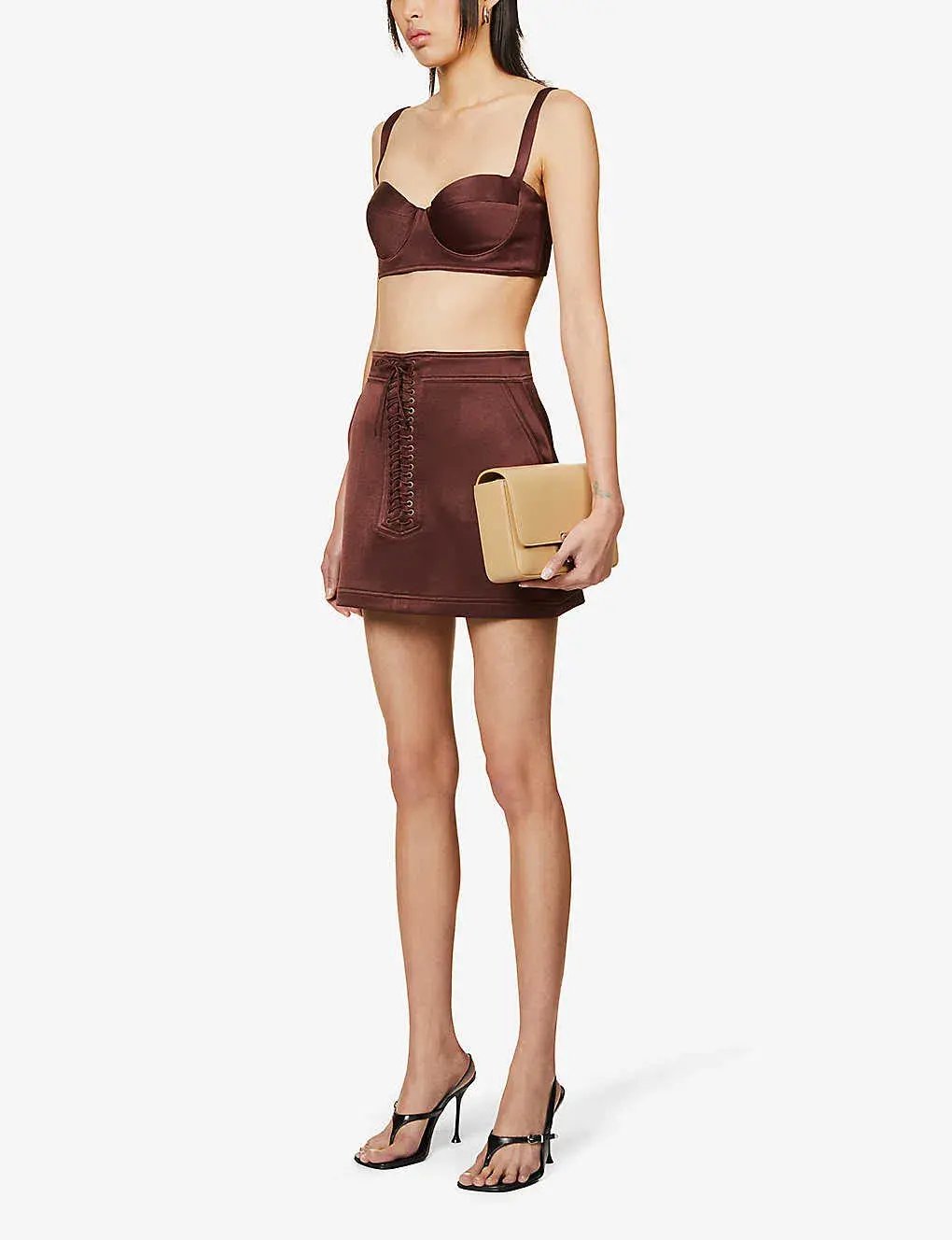 Alex Perry Spence Mini Skirt & Dane Bra Top Set Chocolate Size 8 photo 3