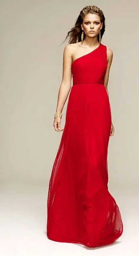Lisa Ho One Shoulder Silk Tulle Gown Red Size 8 photo 2