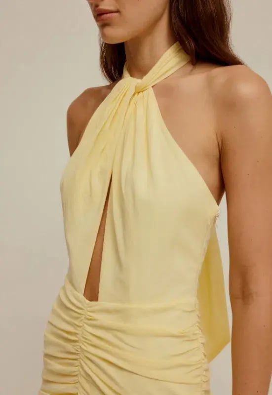 Venroy The Halter Neck Cut Out Dress In Pastel Yellow Size M / AU 10 photo 2