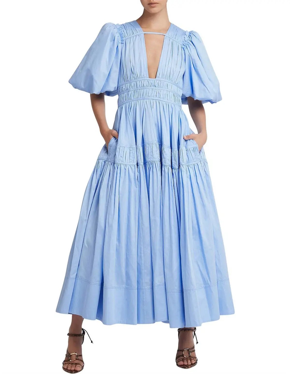 Aje Fallingwater Midi Dress Blue Ruched Size 8 photo 2