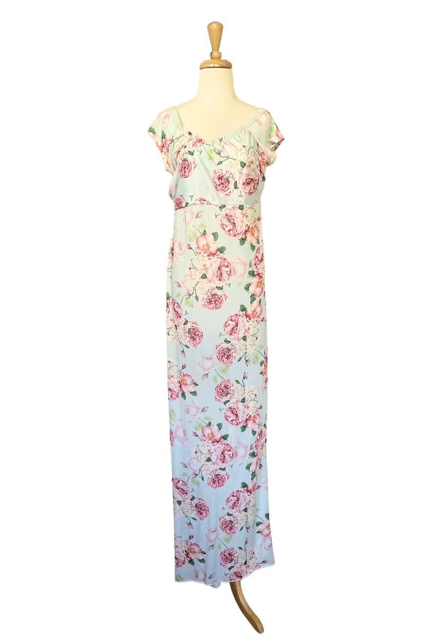 Mama Rentals Gracie Mint Floral Fitted Maxi Dress photo 2