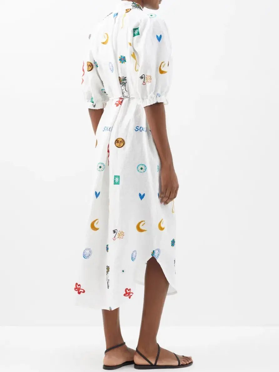 Alemais Soleil Embroidered Linen Shirtdress Print Size 12 photo 3
