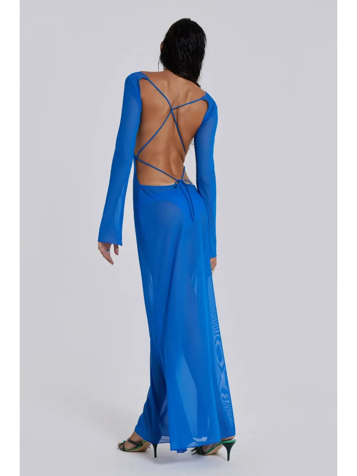 Jaded London Ziva Sheer Maxi Dress Blue Size Small / AU 8 photo 3