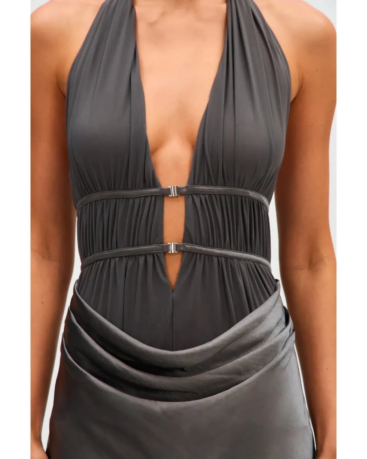 MISHA Celine Satin Maxi Dress Pewter Size 6/XS photo 2