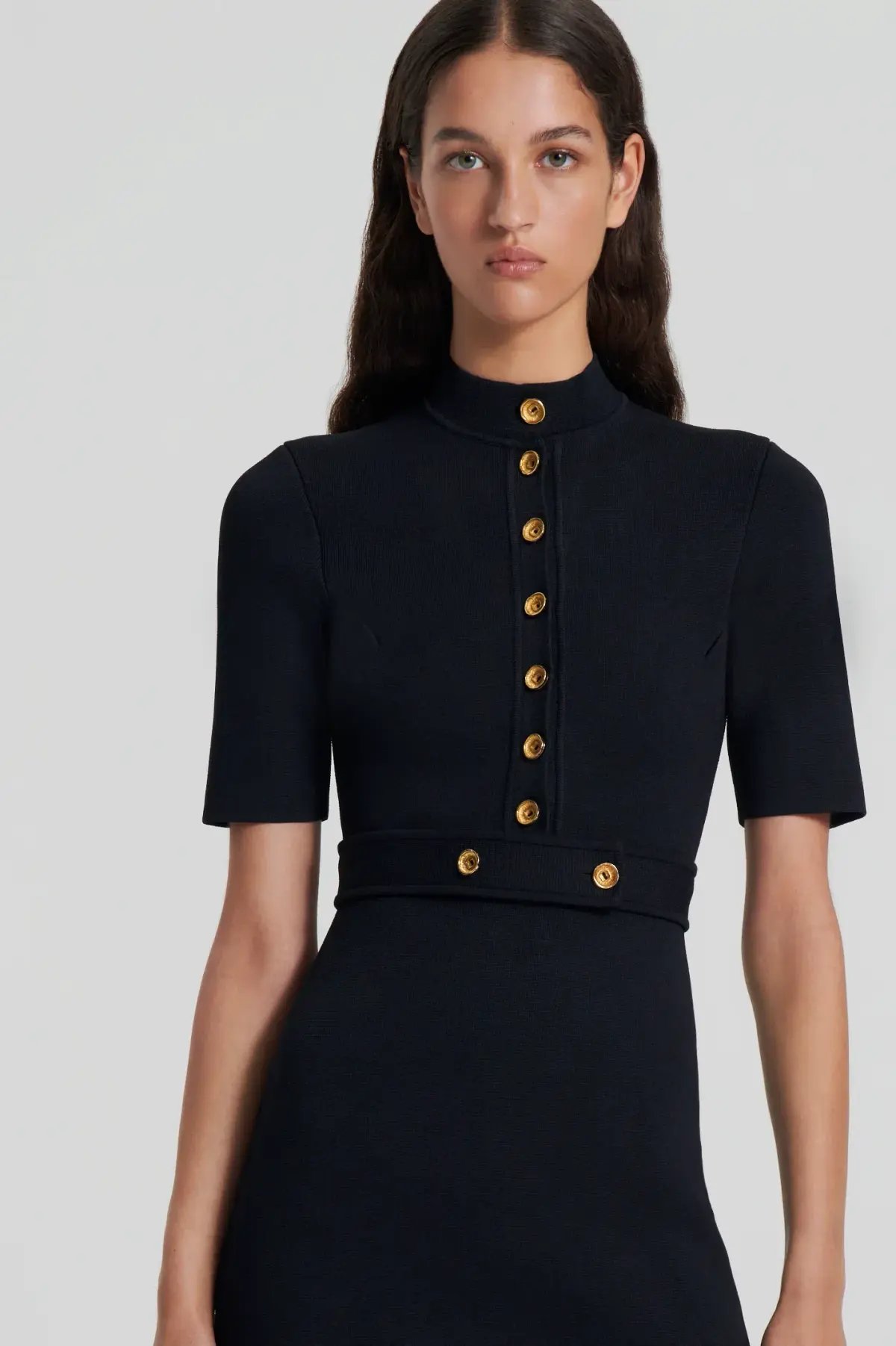 Scanlan Theodore Crepe Knit Mini Button Dress In Black Size XS / AU 6 photo 3