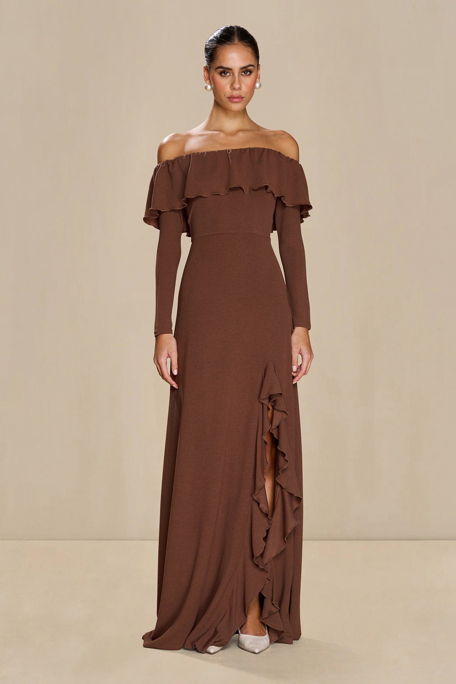 SONYA ARIA RUFFLE DRESS - ESPRESSO photo 3