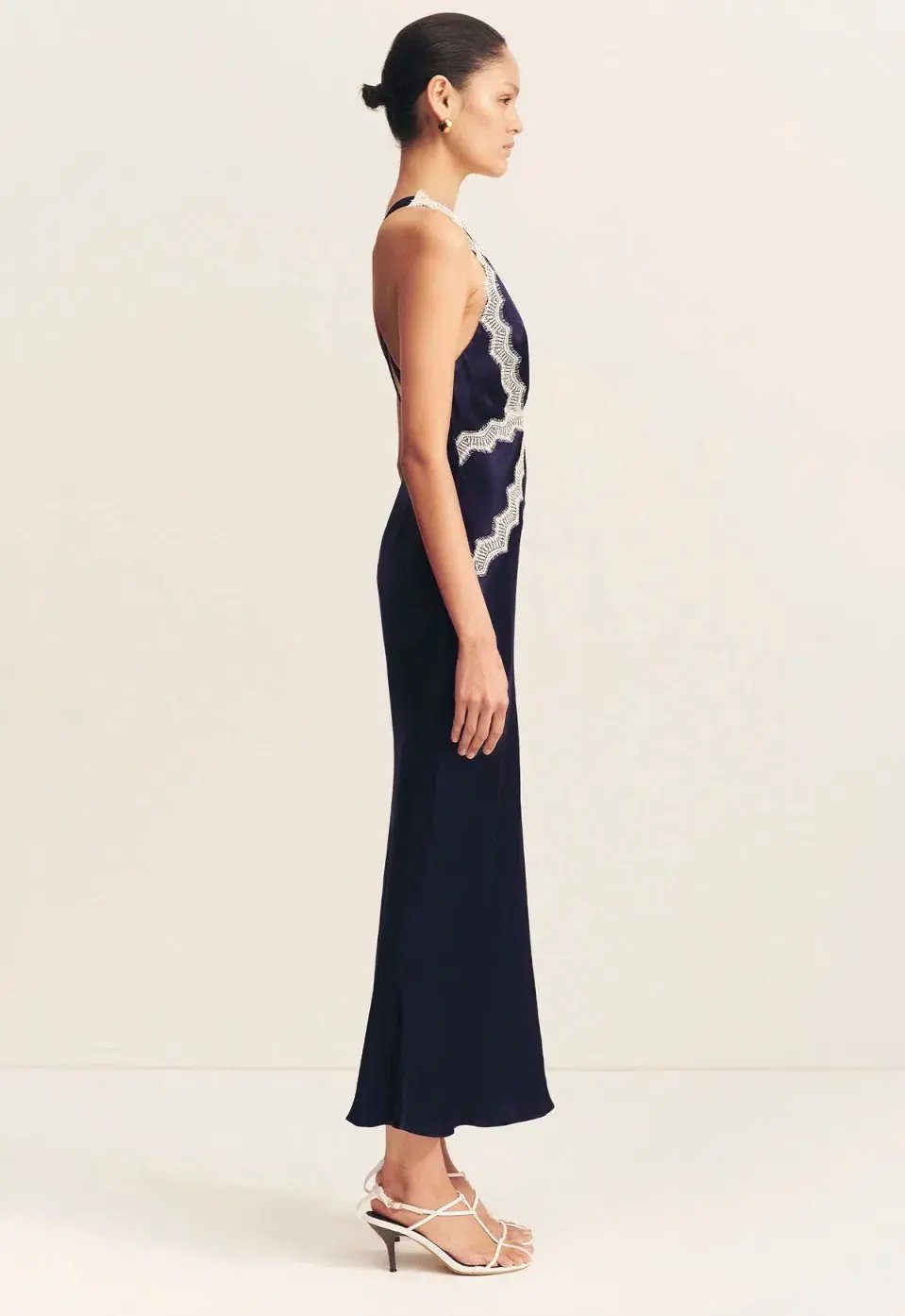 Shona Joy Camille Lace Cross Back Midi Dress in Deep Midnight/Ivory Size 6 photo 6