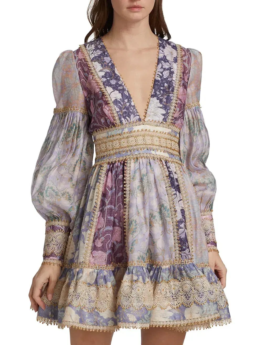 Zimmermann Celestial Lace Panelled Mini Dress Purple Floral Size 1 / Au 10 photo 3
