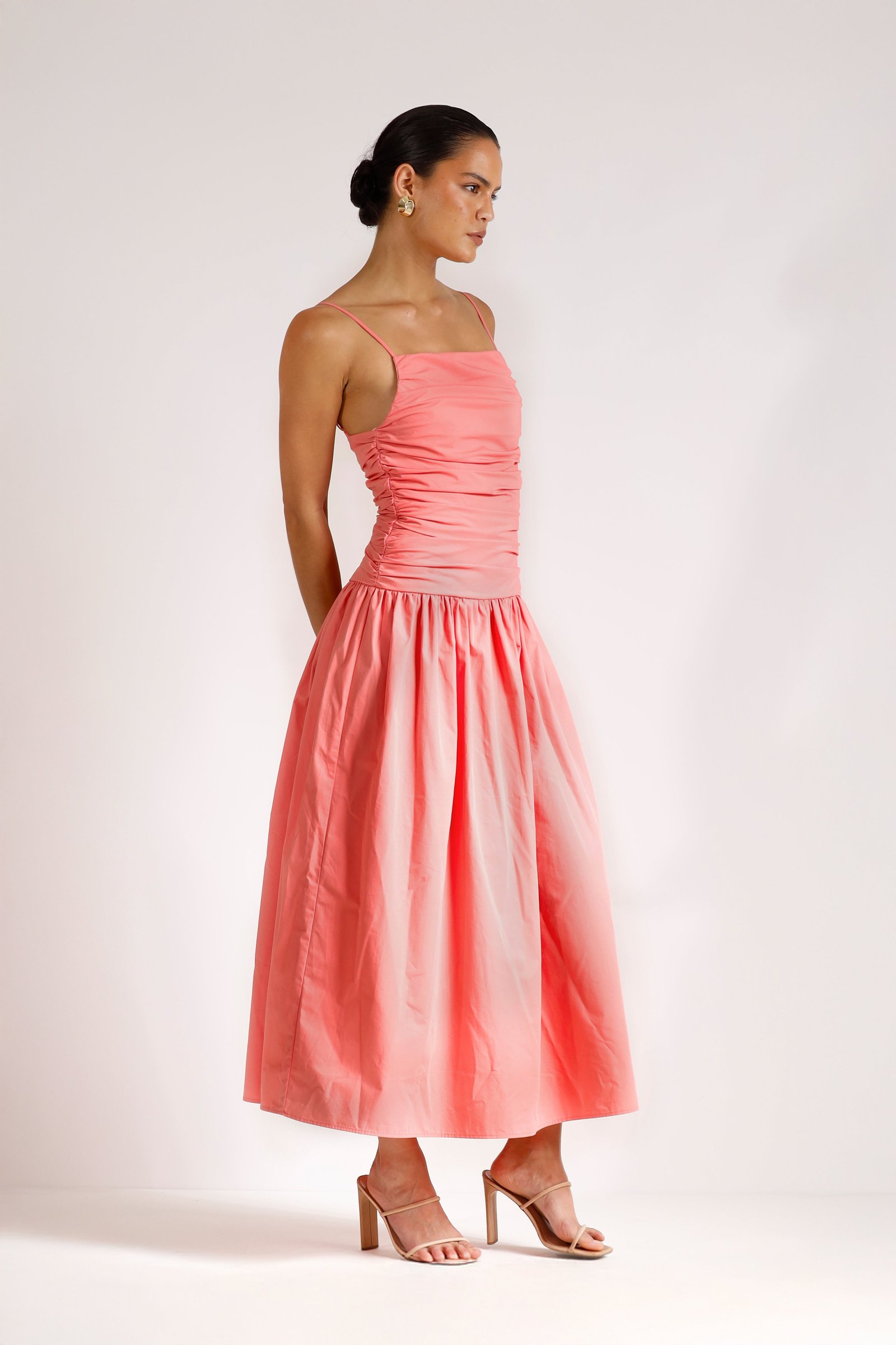 PASDUCHAS ROAMER ROUCHED MIDI DRESS - PUNCH PINK photo 3