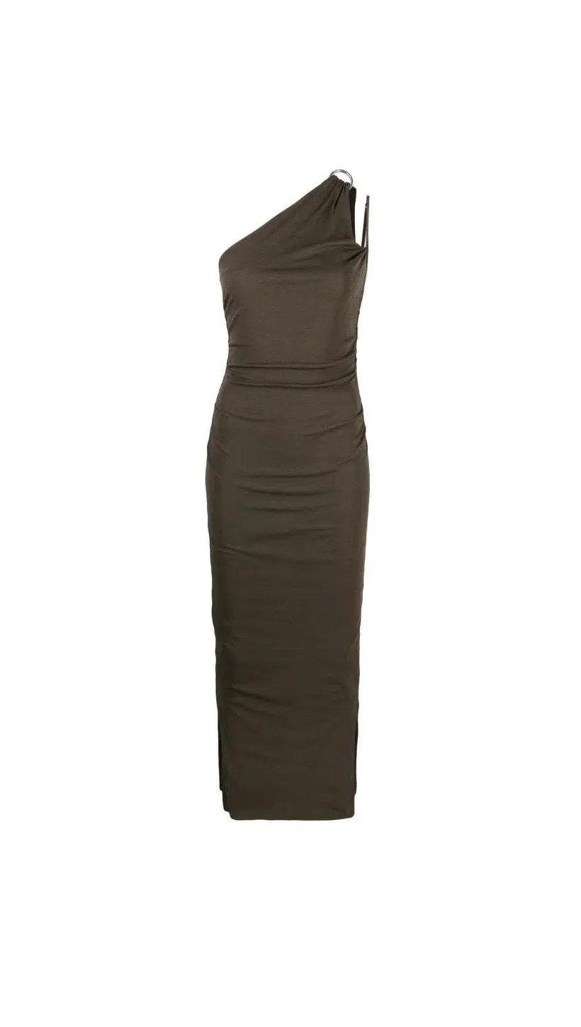 Nanushka Lenna Dress Dark Moss Double Asymmetrical Dress Dark Green Size M/AU 10 photo 5