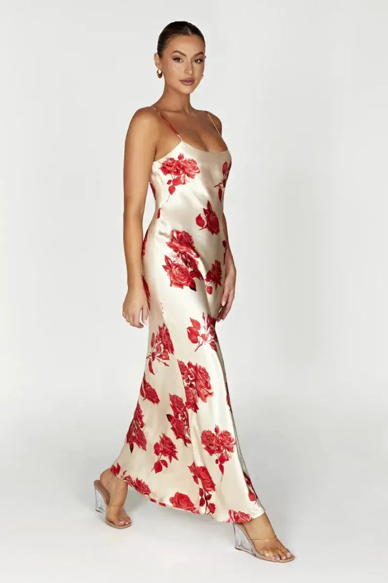 Meshki Rosalie Maxi Dress White & Red Rose Print Size S / AU 8 photo 4