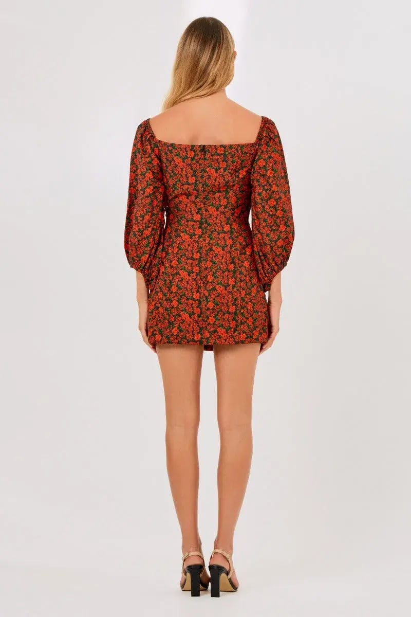 Finders Keepers Yasmin Long Sleeve Mini Dress Black Blossom Print Size 4 photo 4