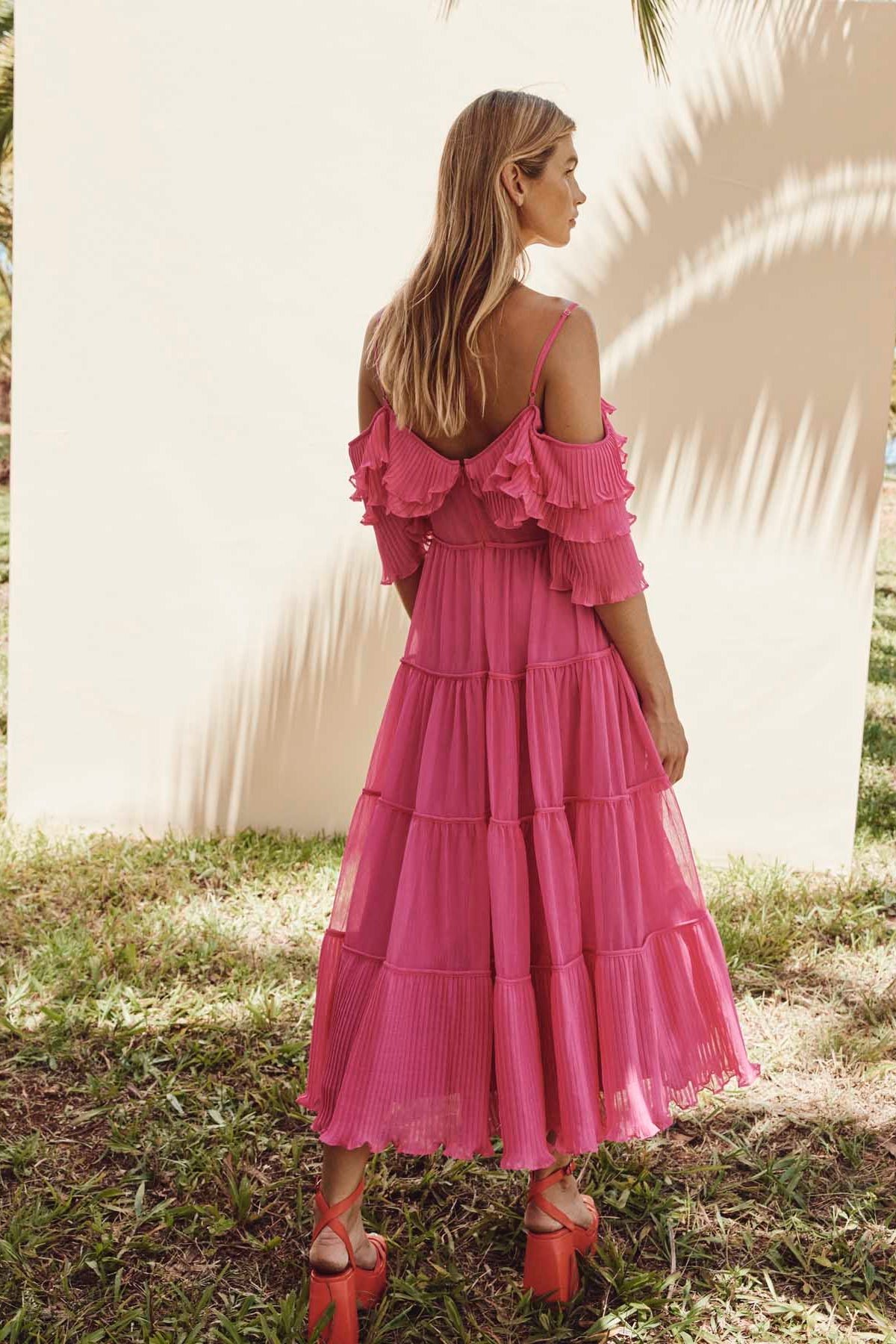 TALULAH COSMOS MIDI DRESS - ROSELLA PINK photo 4