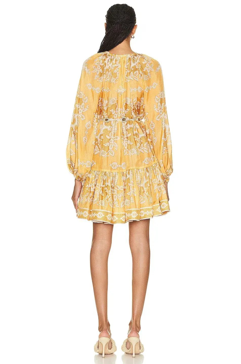 Zimmermann Raie Tiered Billow Mini Dress Gold Damask Size 0/Au 8 photo 3