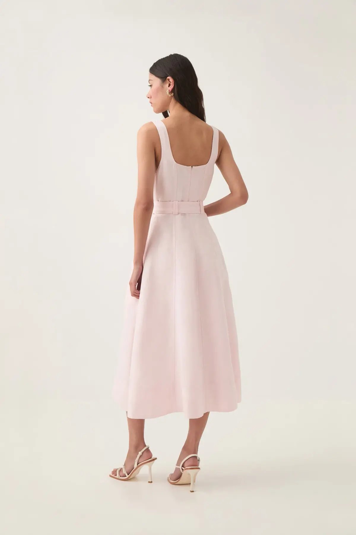 Aje Clay Belted Midi Dress in Pastel Pink Size AU 8 photo 3