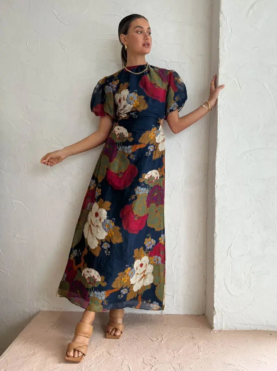 Sir the Label Bonita Puff Sleeve Gown Floral Size 1 / Au 8 photo 3