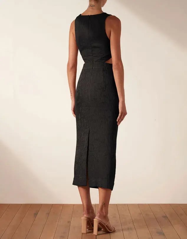 Shona Joy Simone V Neck Cut Out Midi Dress Black Size 8 / S photo 3