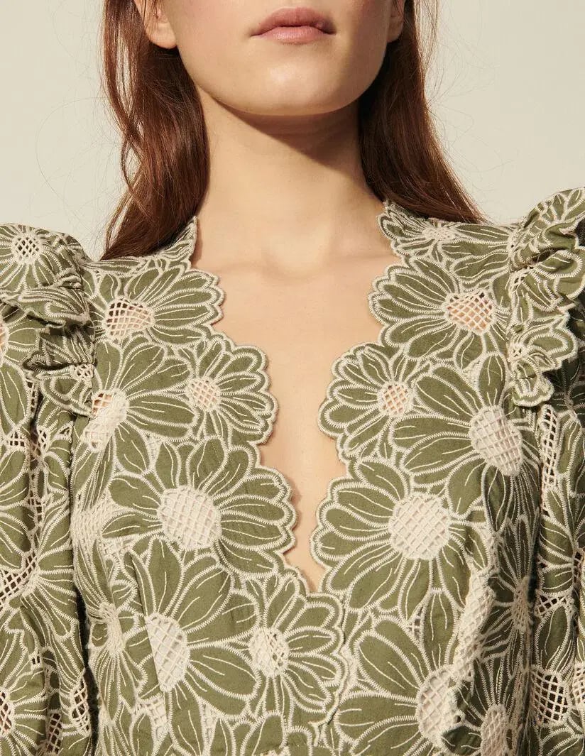 SANDRO embroidered floral green mini dress photo 10