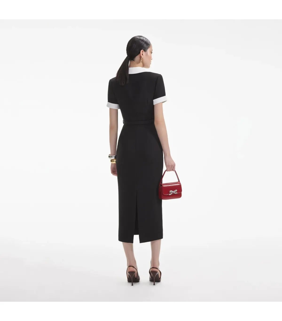 Self Portrait Crepe Contrast Midi Dress Black Size S / AU 8 photo 3