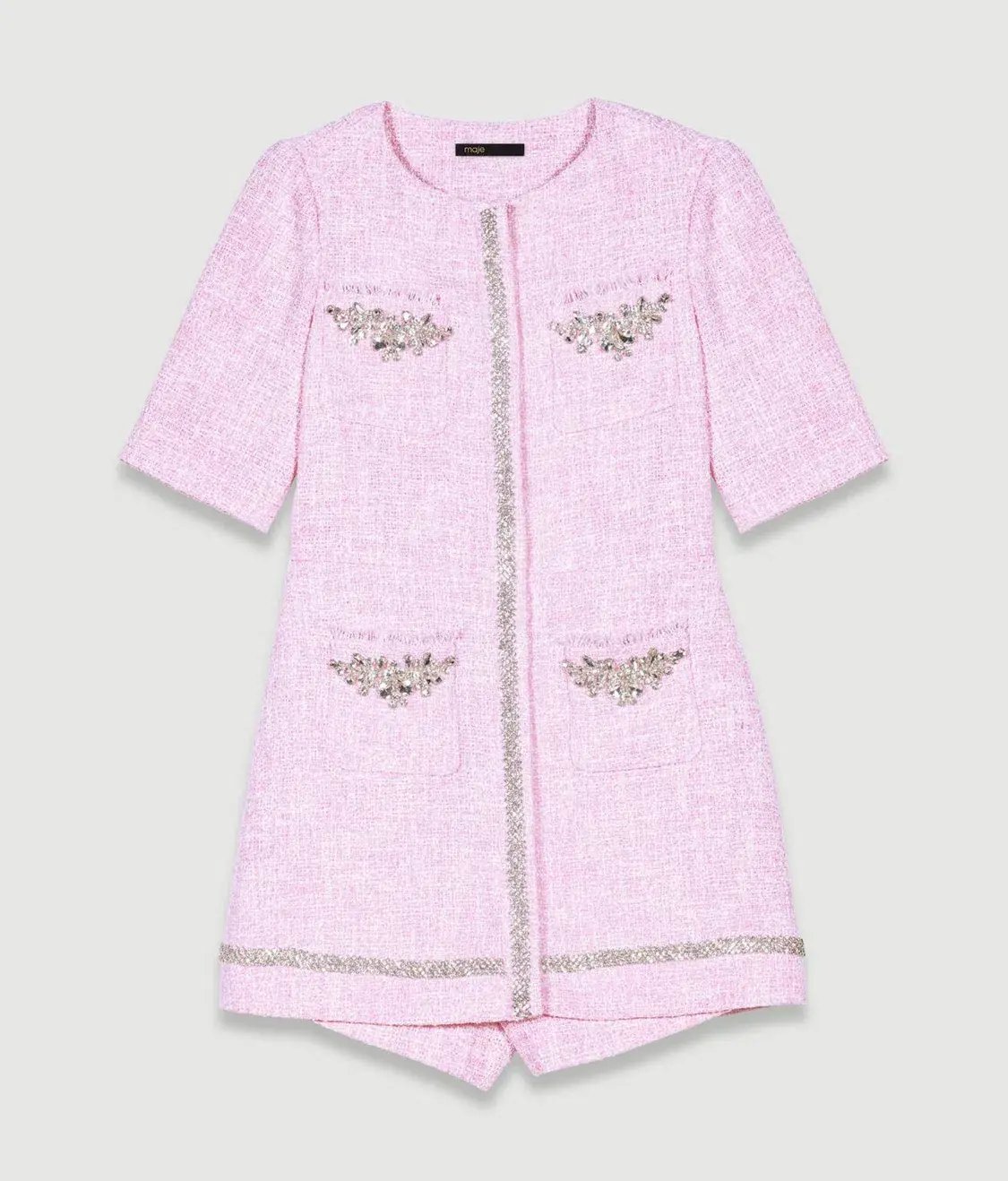 Maje Ipop Tweed Plaid Playsuit Pink With Diamontes Size EU 36 / AU 8 photo 5