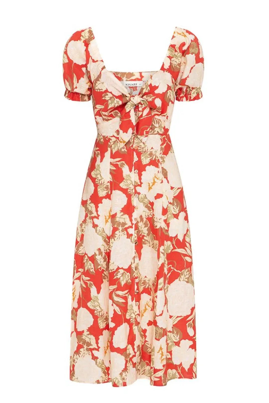 Kivari Helena Tie Front Midi Dress Print Size 10 photo 4