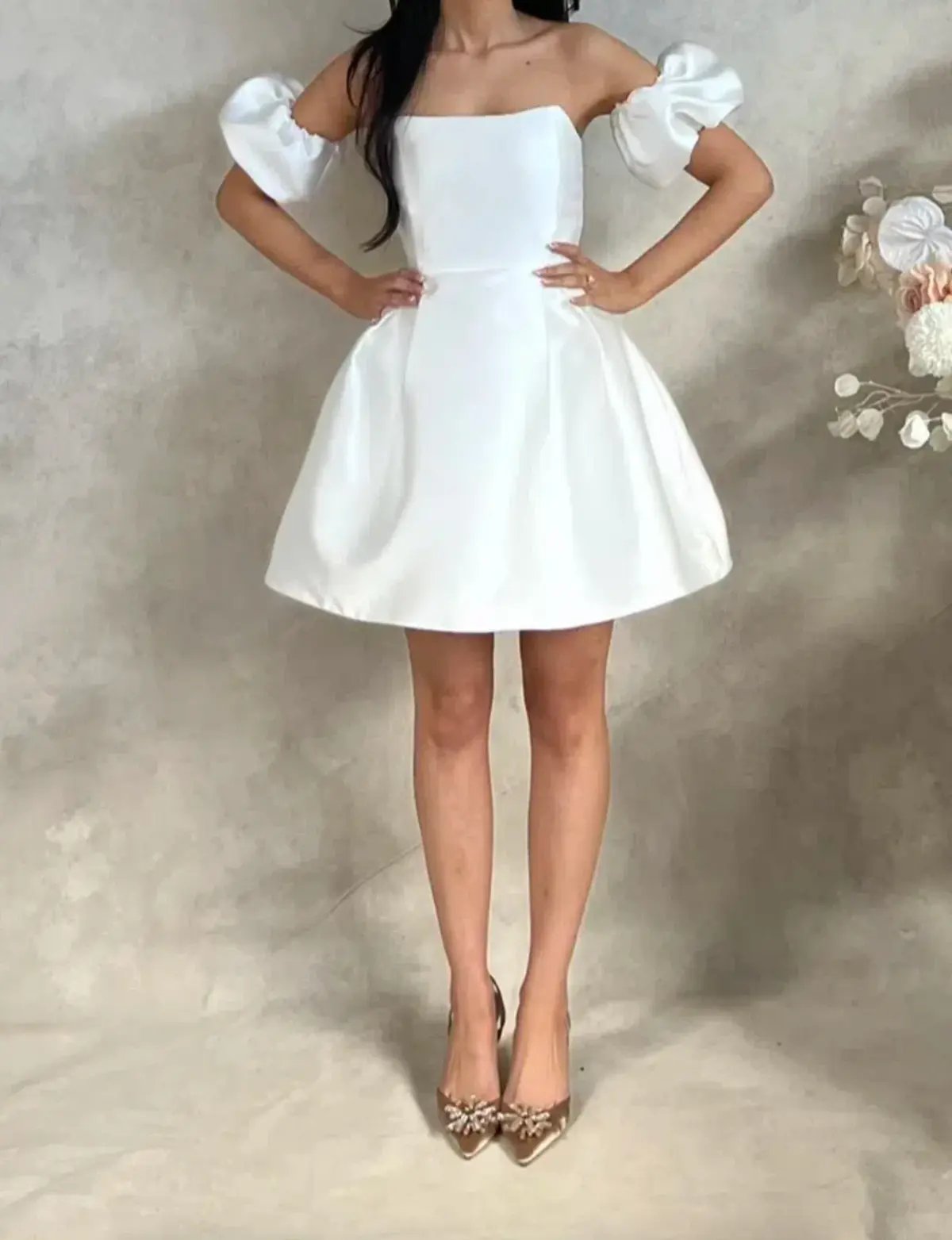 Siss Studio Strapless Bridal Mini Dress with Detachable Sleeves White Size 6 photo 2