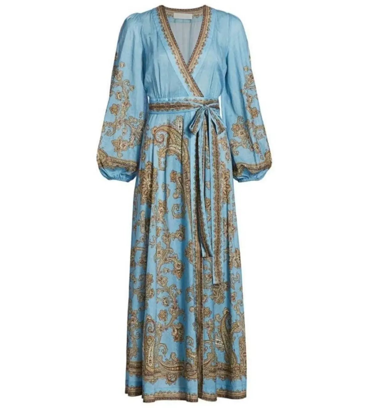 Zimmermann Fiesta Paisley-print Linen Wrap Dress In Blue Size 1/Au 10 photo 2