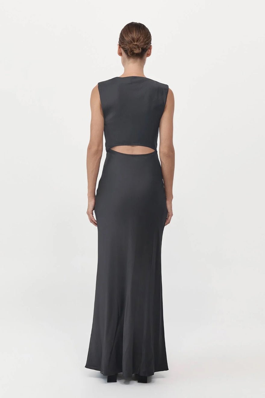 St Agni Soft Silk Cut Out Dress - Washed Black photo 3