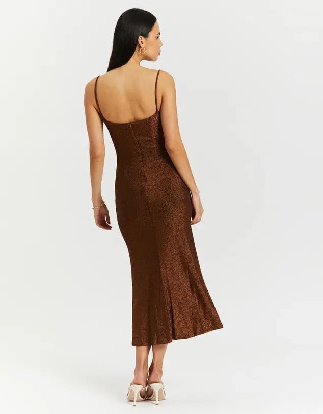 Misha Josette Midi Dress Metallic Brown Size 6 photo 2