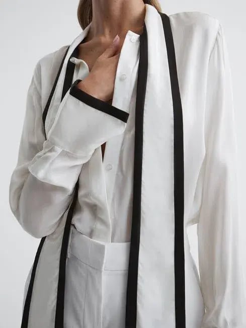 Reiss Calli Tuxedo Blouse In Ivory In Size 10 photo 3