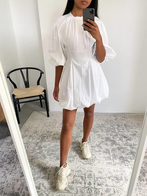 Bassike Gathered Balloon Dress White Size 10 photo 4