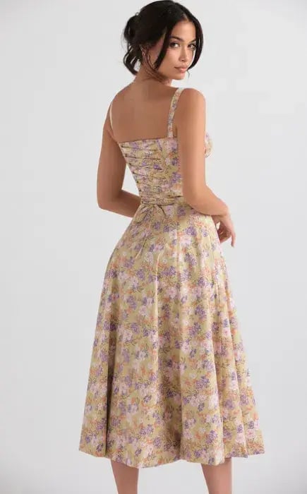 House of CB Carmen Bustier Midi Sundress Peony Print Size XS / Au 6 photo 2