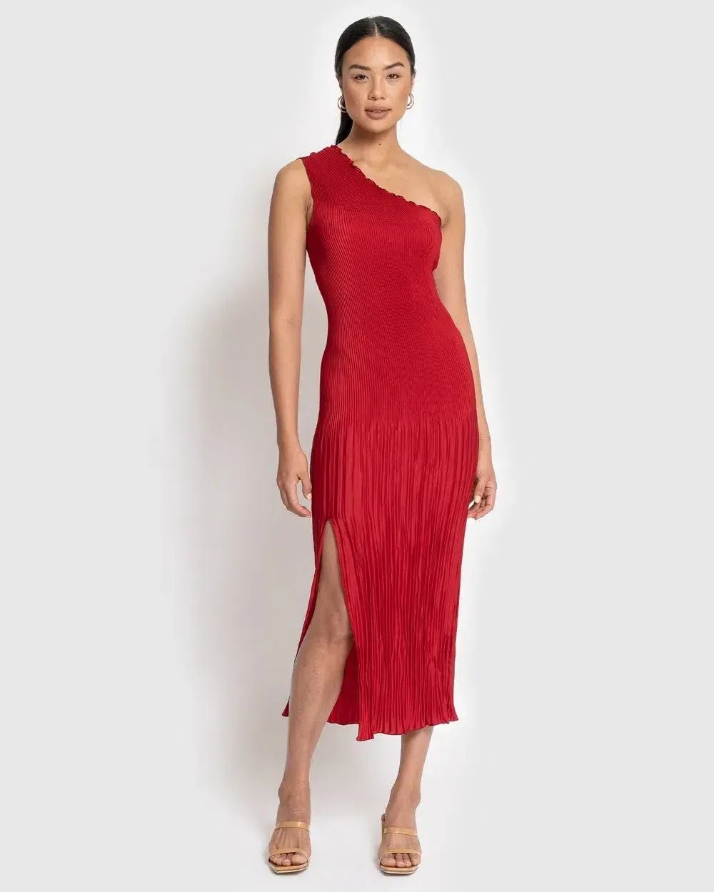 L'Idee Soiree One Shoulder Gown Red Size 10 photo 2
