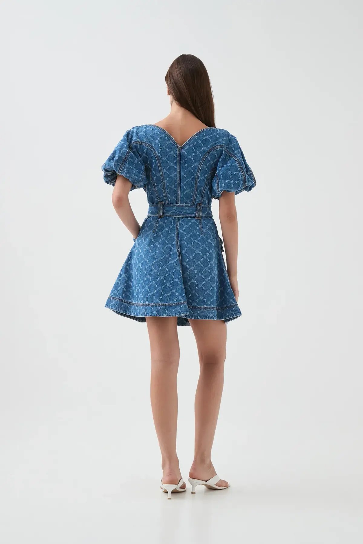 Aje Check Denim Mini Dress Diamond Logo Wash Size AU 14 photo 6