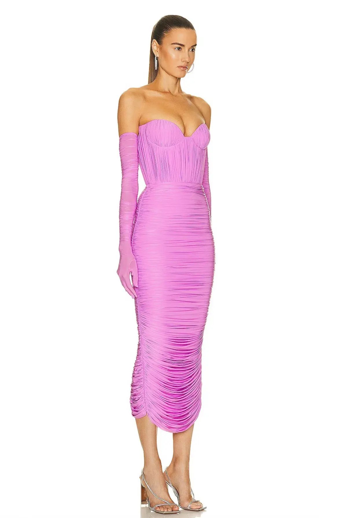 ALEX PERRY Prescott Lycra Ruched Cup Midi Dress with Gloves Pink AU 10 photo 6