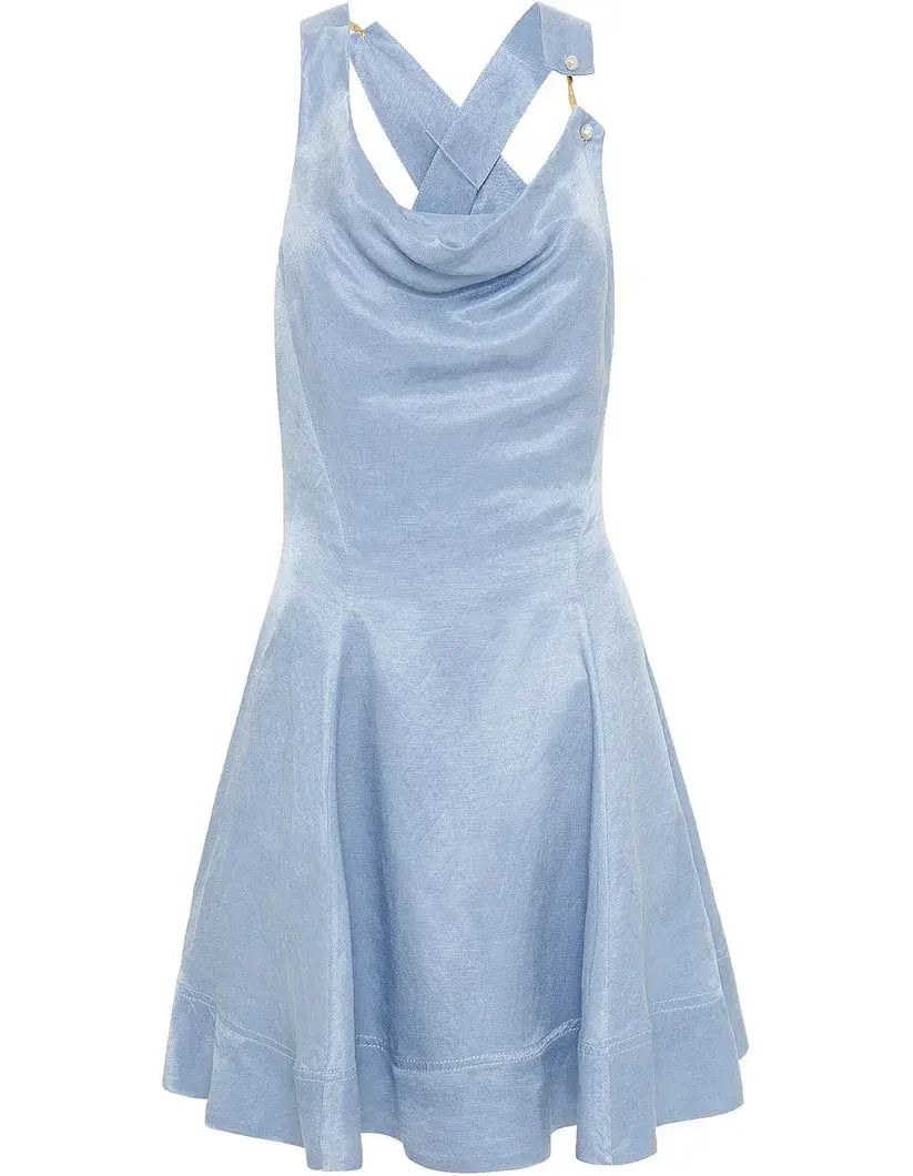 AJE Liberty Asymmetric Mini Dress Steel Blue Size 10 photo 3