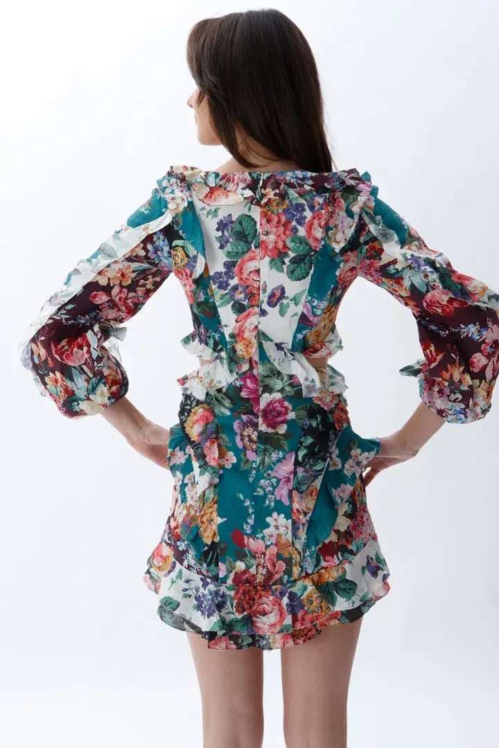 Zimmermann Allia Cut Out Mini Dress Spliced Floral Size 0 / AU 8 photo 3