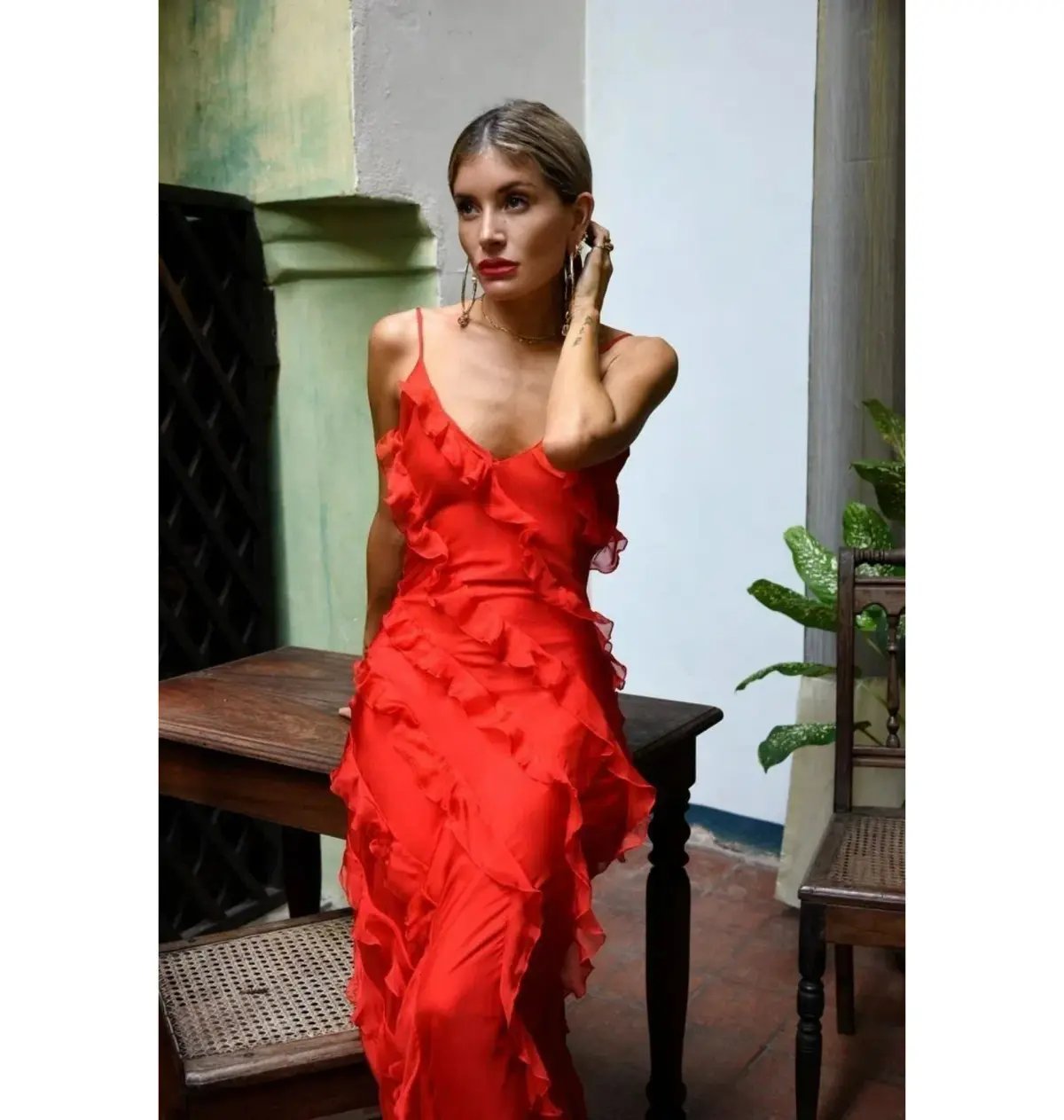 Rat & Boa Cecelia Ruffle Maxi Dress Red Size M / AU 10 photo 4
