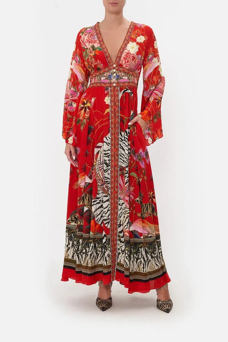 Camilla Kimono Sleeve Dress Shirring Detail The Legend of Ziba Print Size L/Au 14 photo 2